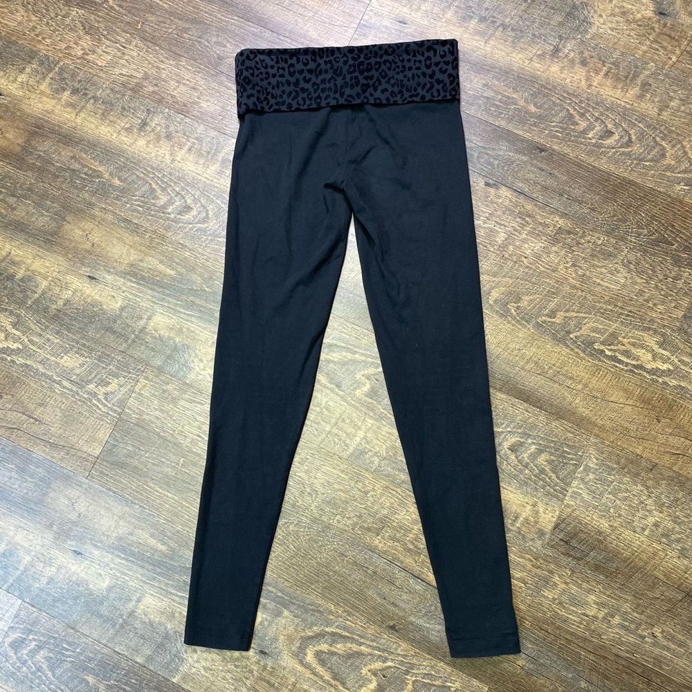 Victoria’s Secret PINK Womens XS Low Rise Black Cheetah Foldover Leggings Skinny - Picture 9 of 11